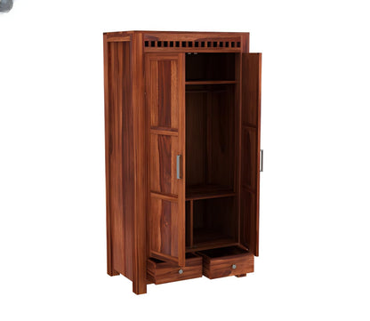 JH Decore Solid Sheesham Wood 2 Door Wardrobe with Bottom Drawers1