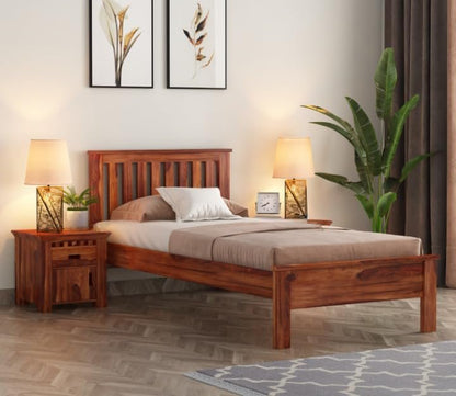 Solid Sheesham Wood Single Cot Bed Without Storage | JH Decor