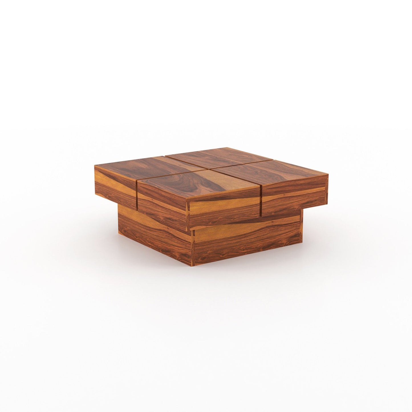 Sheesham Wood Square Coffee Table with 4 Stools | JH Decor - Image 4