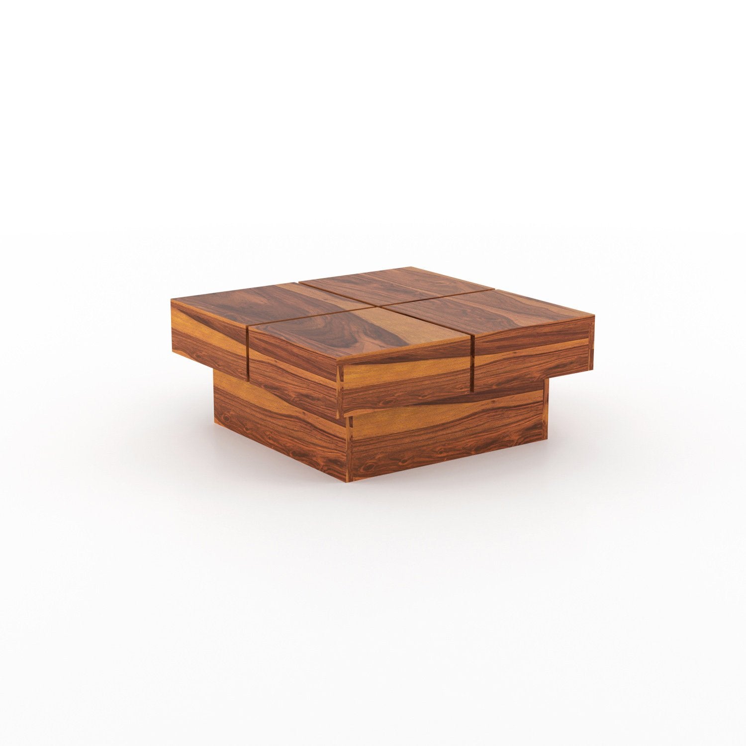 Sheesham Wood Square Coffee Table with 4 Stools | JH Decor - Image 4