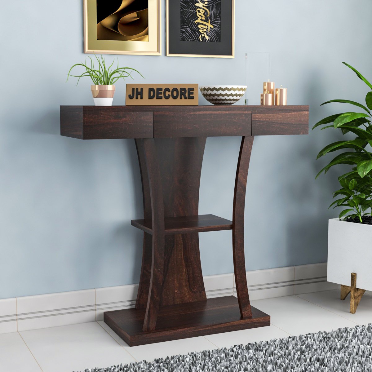 JH Decor Sheesham Wood Console Table with Drawer & Shelf