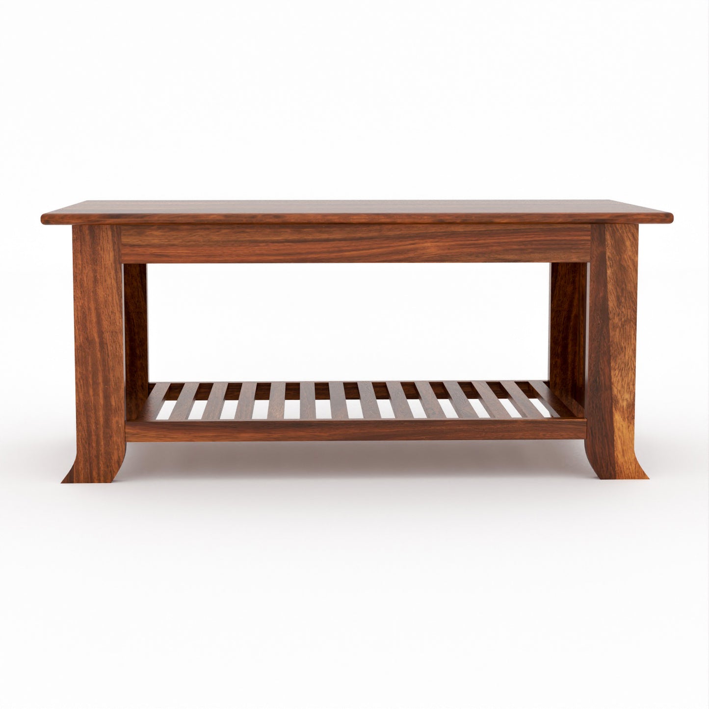 Solid Sheesham Wood Coffee Table with Bottom Storage Shelf