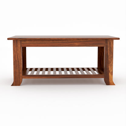 Solid Sheesham Wood Coffee Table with Bottom Storage Shelf