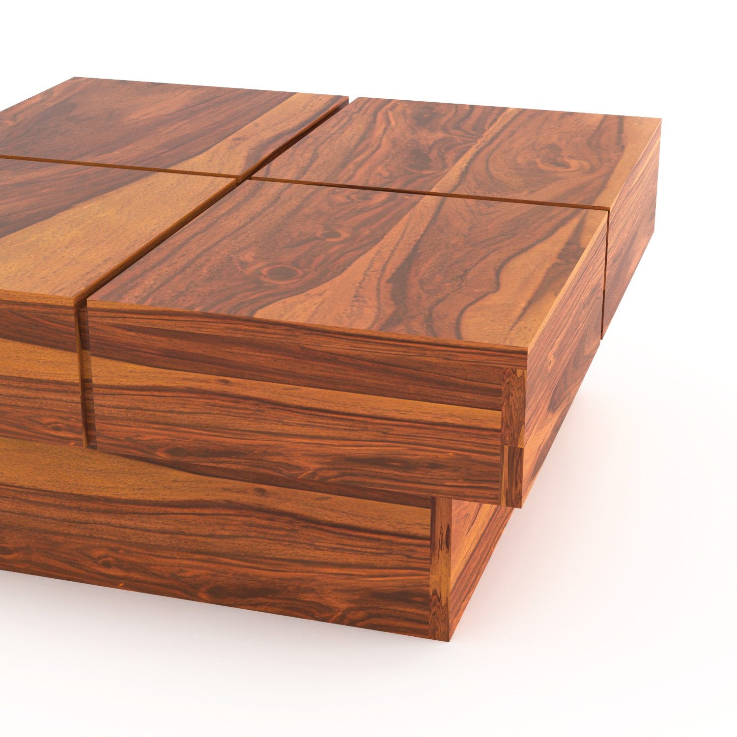 Sheesham Wood Square Coffee Table with 4 Stools | JH Decor - Image 3