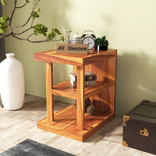 Sheesham Wood Side Table with Shelf | Honey Finish | JH Decor