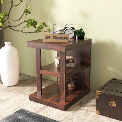 Sheesham Wood Side Table with Shelf | Walnut Finish | JH Decor