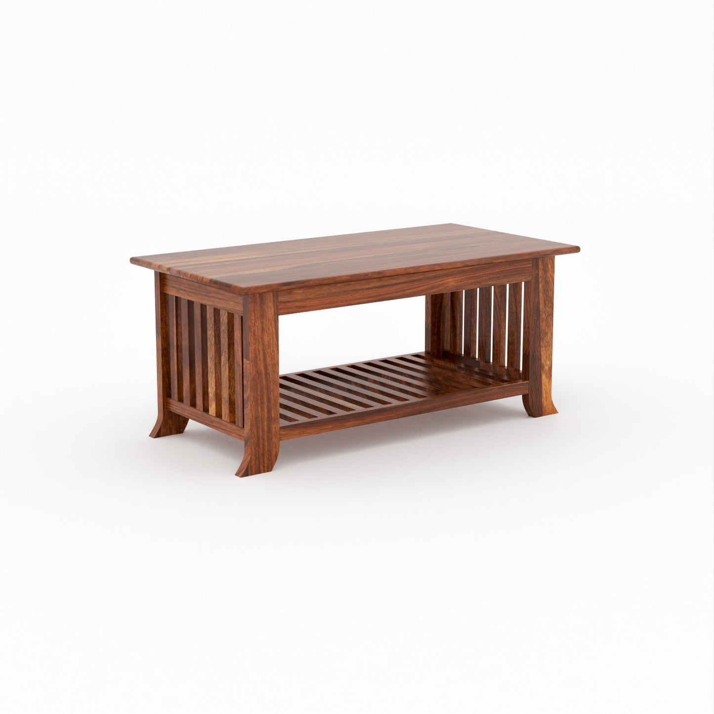 Solid Sheesham Wood Coffee Table with Bottom Storage Shelf