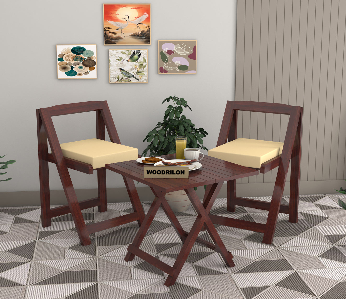 JH Decore Solid Sheesham Wood Folding Dining Table Set with Cushioned Chairs