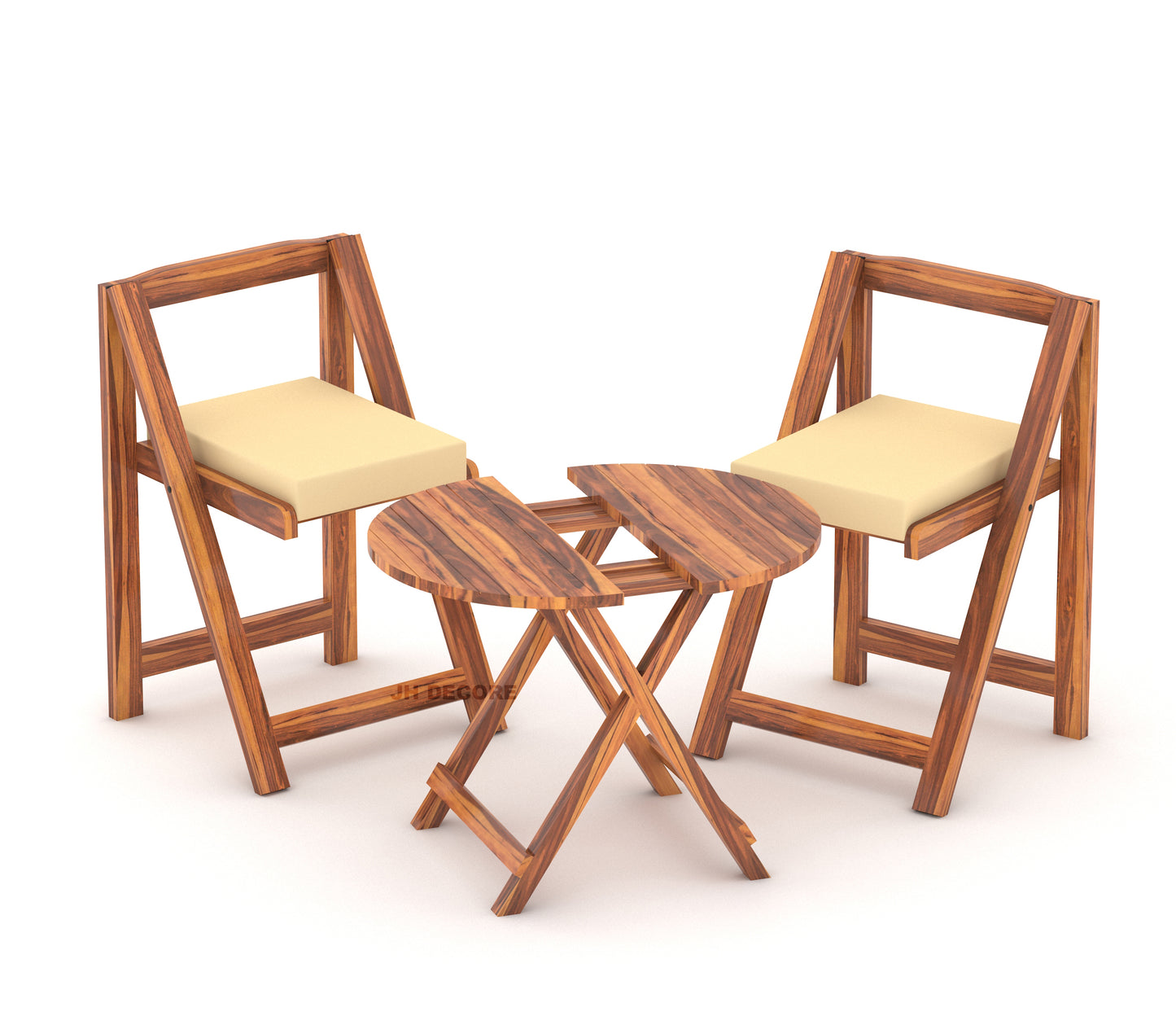 JH Decore Solid Sheesham Wood Folding Coffee Table Set with Cushioned Chairs