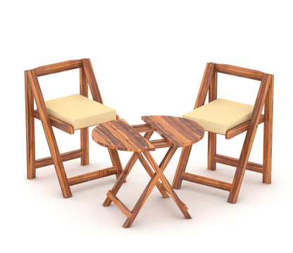 JH Decore Solid Sheesham Wood Folding Coffee Table Set with Cushioned Chairs