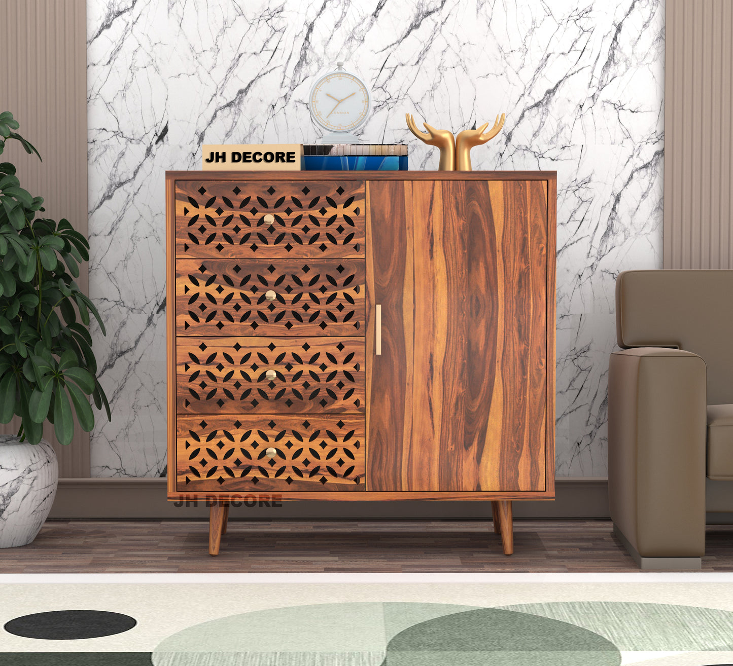 JH Decore Solid Sheesham Wood Sideboard Cabinet