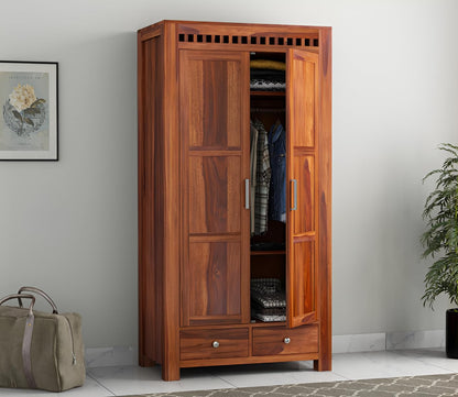 JH Decore Solid Sheesham Wood 2 Door Wardrobe with Bottom Drawers1