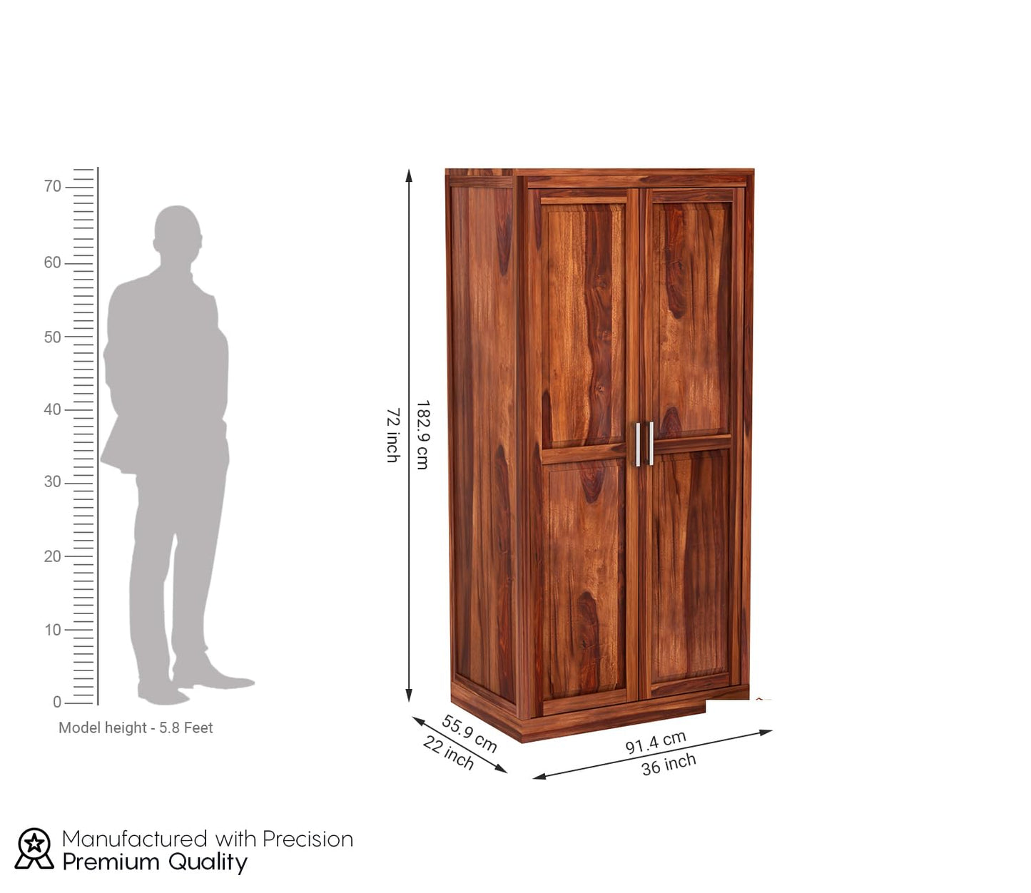 JH Decore Solid Sheesham Wood Almirah For Bedroom