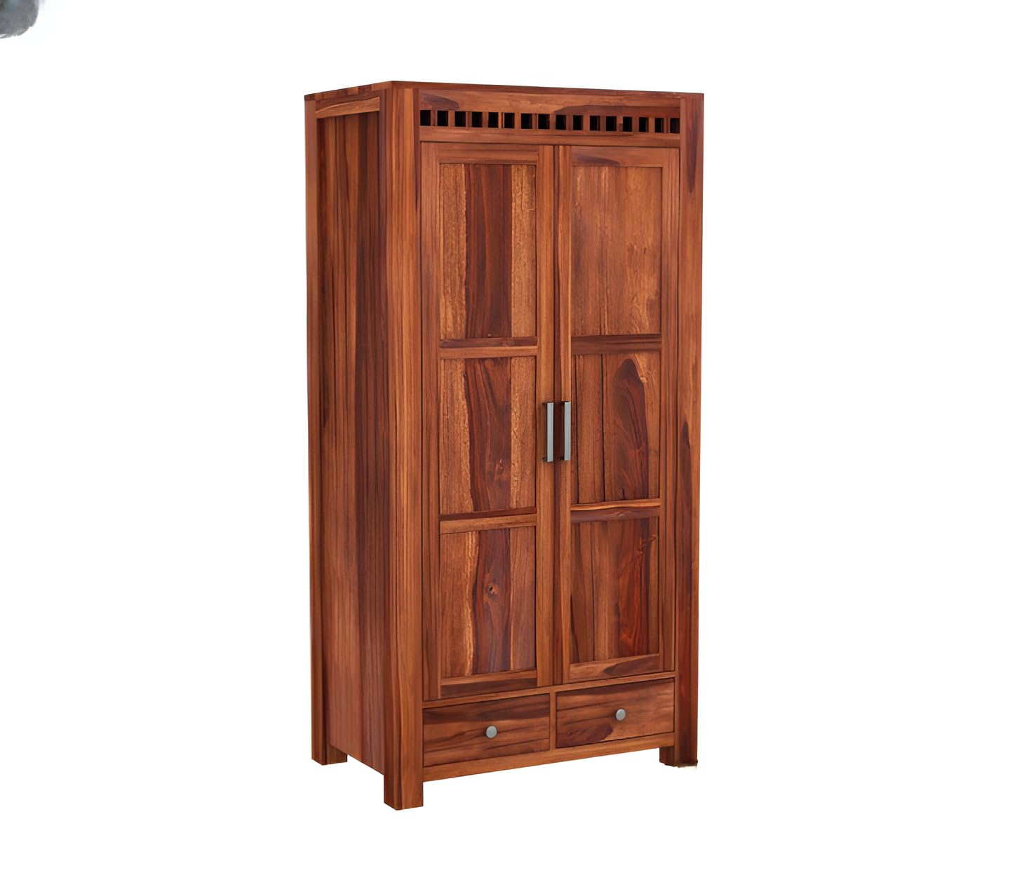 JH Decore Solid Sheesham Wood 2 Door Wardrobe with Bottom Drawers1