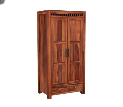 JH Decore Solid Sheesham Wood 2 Door Wardrobe with Bottom Drawers1