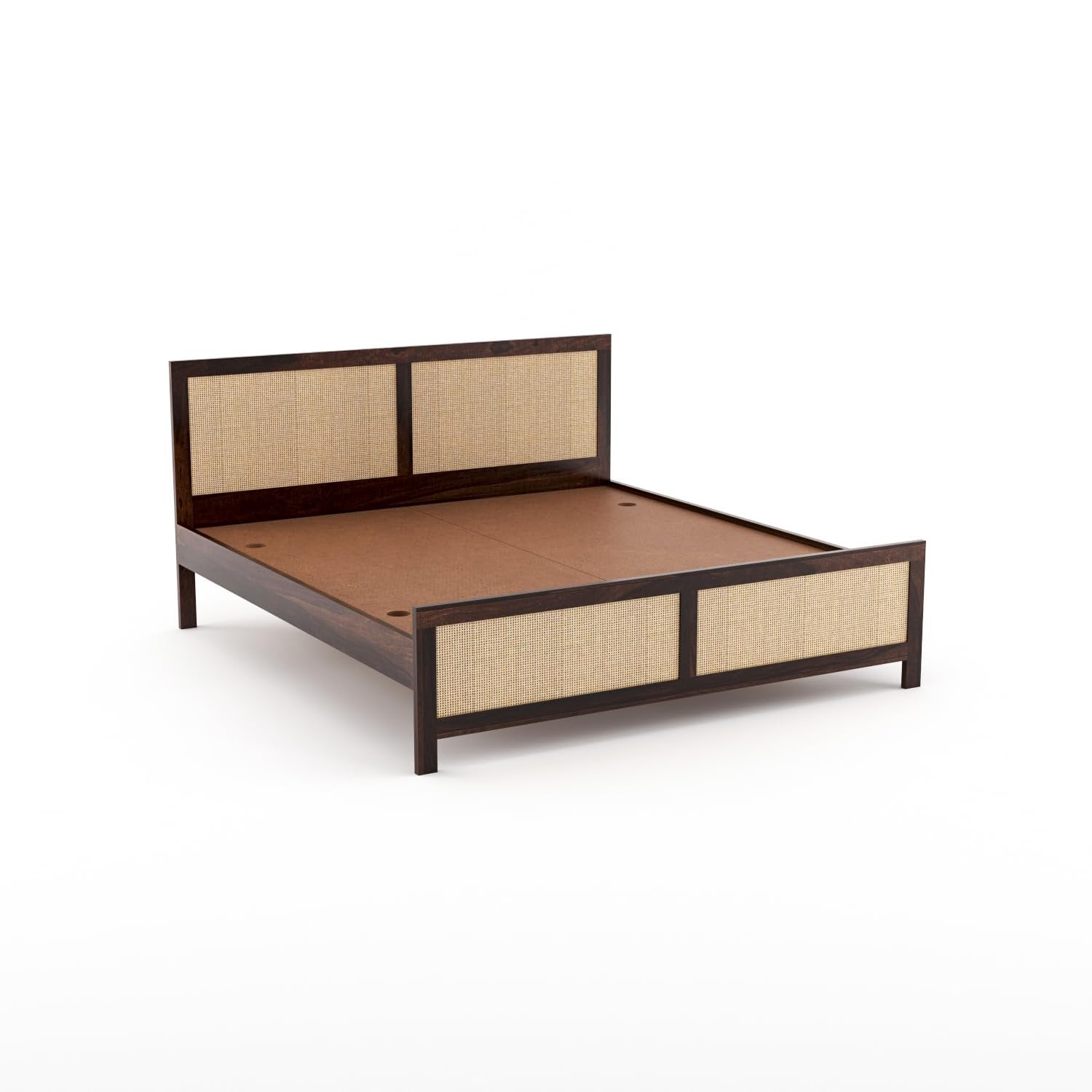 Sheesham Wood Queen Size Cane Bed Without Storage | Teak Finish | JH Decor - Image 5
