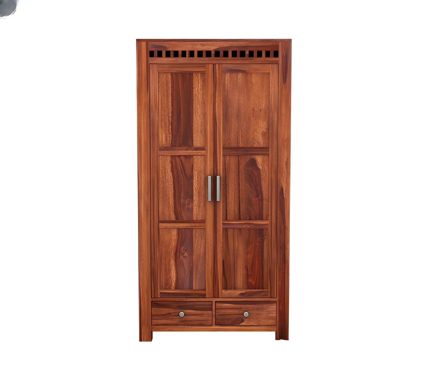JH Decore Solid Sheesham Wood 2 Door Wardrobe with Bottom Drawers1