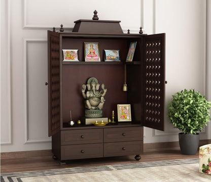 JH Decore Solid Sheesham Wood Temple Cabinet with Drawer Storage