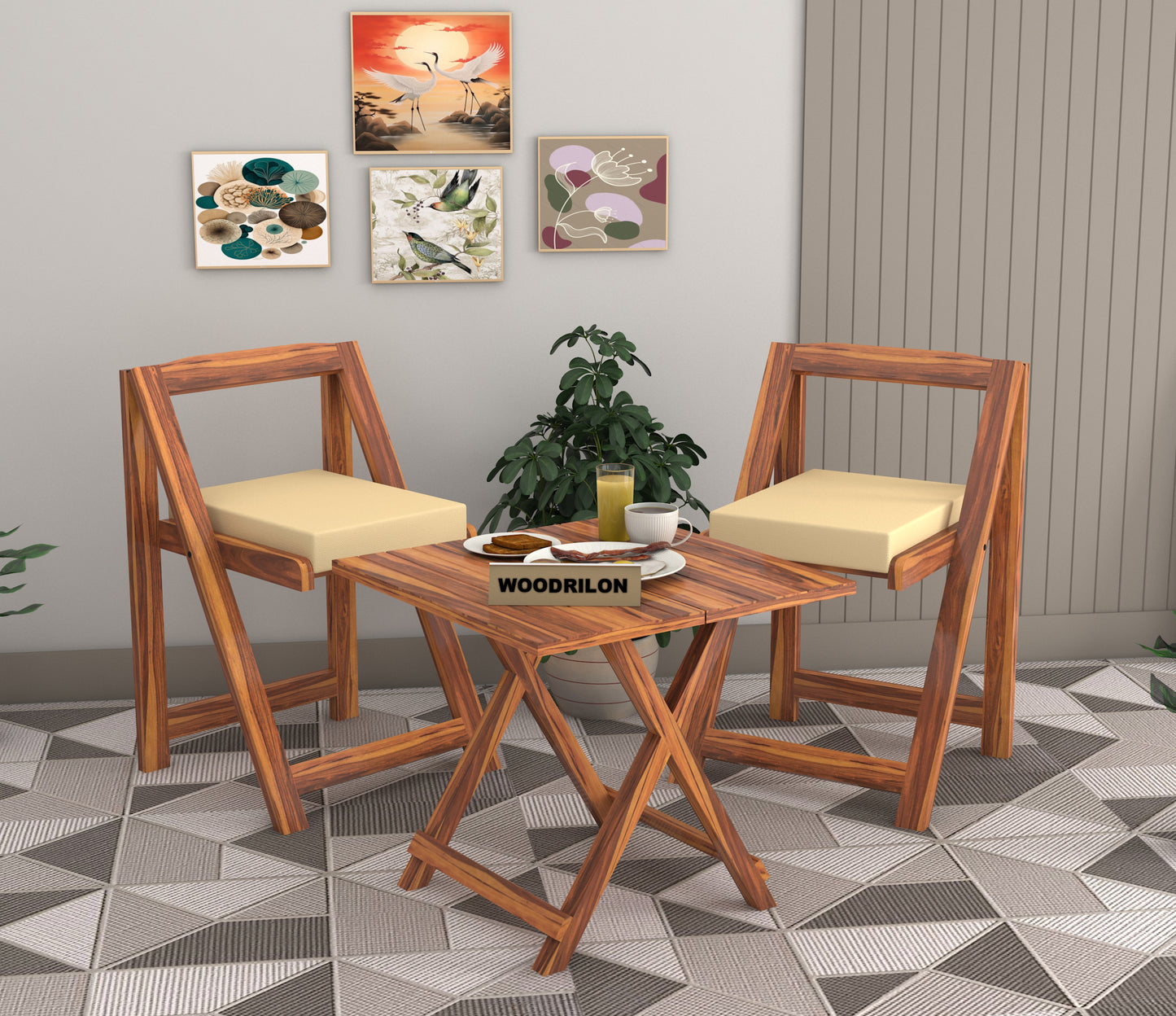 JH Decore Solid Sheesham Wood Folding Dining Table Set with Cushioned Chairs