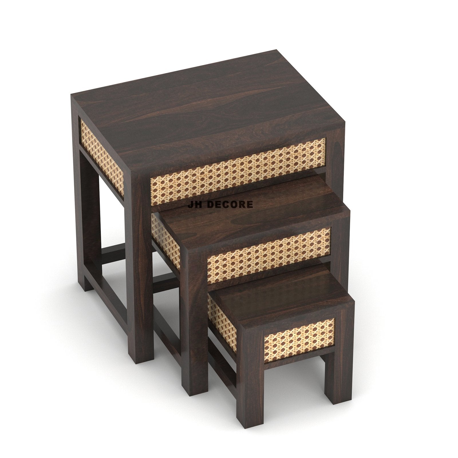 Sheesham Wood Nesting Table Set of 3 Stools | Design 1 | JH Decor - Image 5