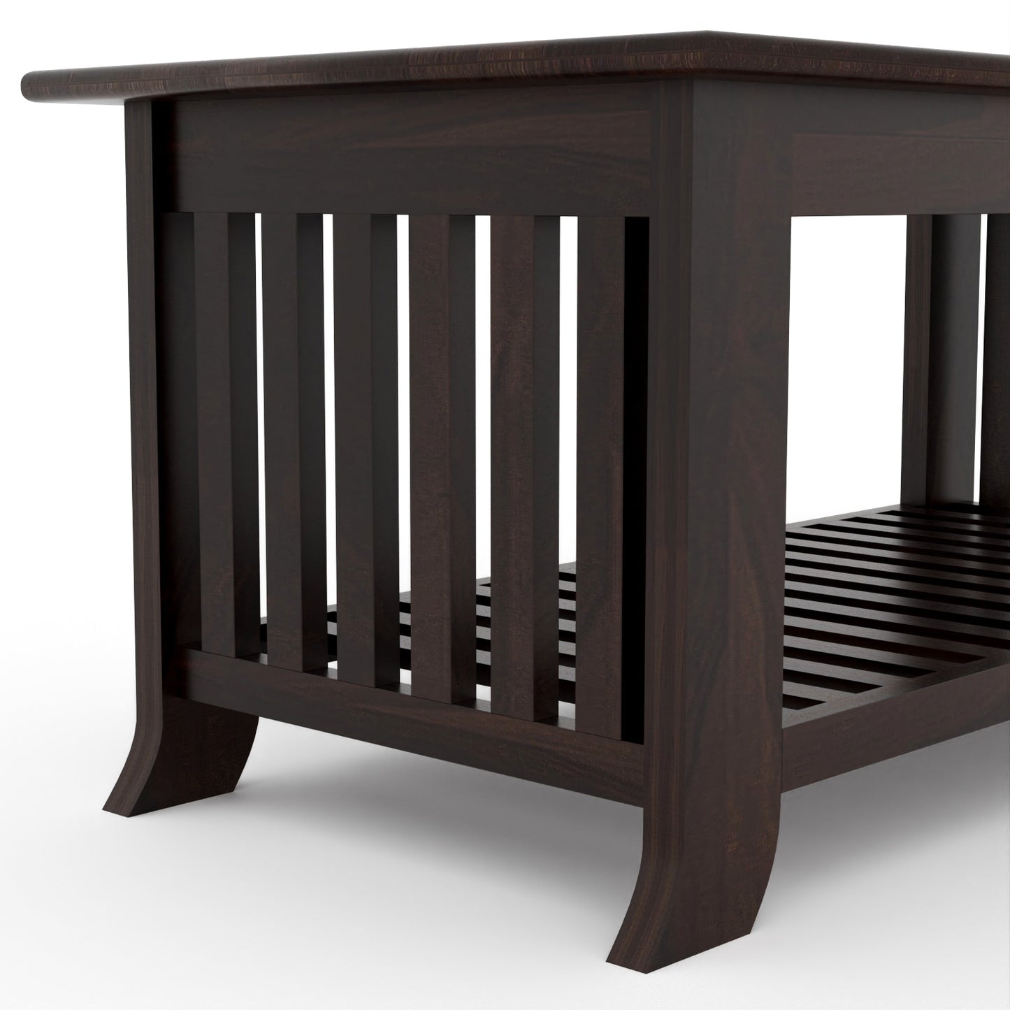 Solid Sheesham Wood Coffee Table with Bottom Storage Shelf