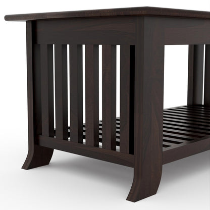 Solid Sheesham Wood Coffee Table with Bottom Storage Shelf