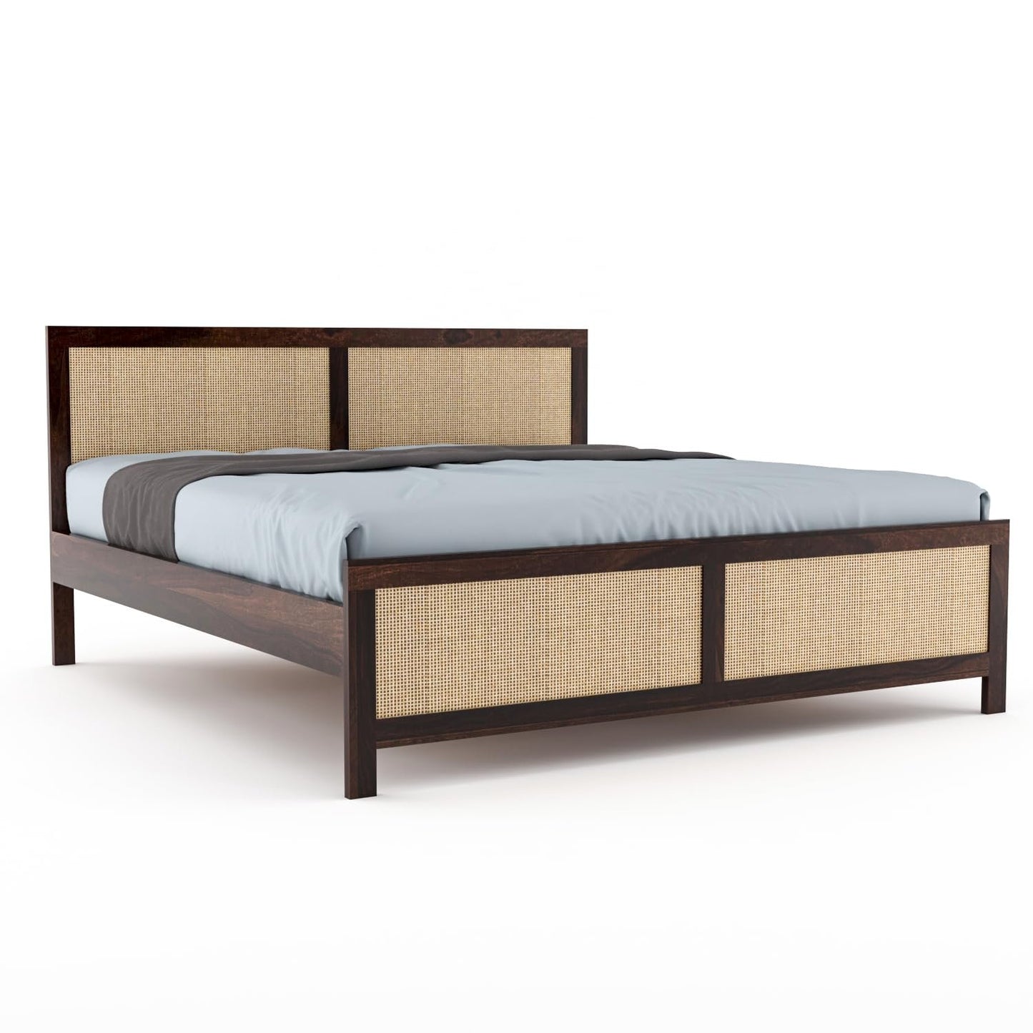 Sheesham Wood Queen Size Cane Bed Without Storage | Teak Finish | JH Decor - Image 2