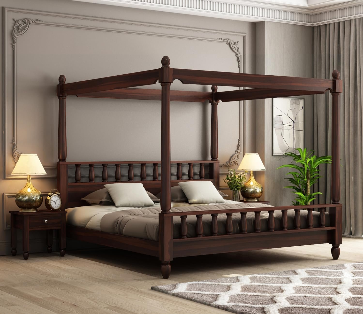 Solid Sheesham Wood King Size Poster Bed | JH Decor - Image 2