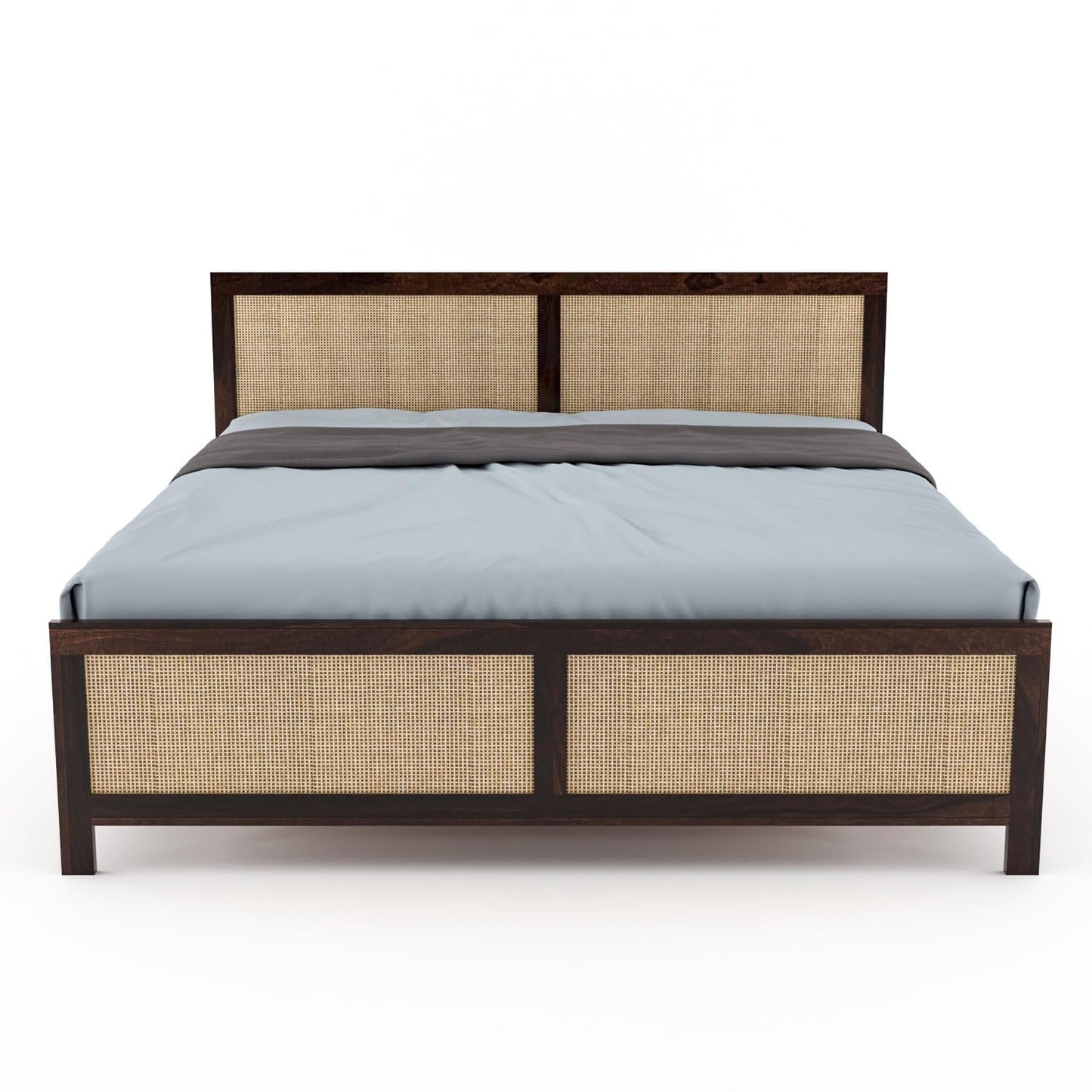 Sheesham Wood Queen Size Cane Bed Without Storage | Teak Finish | JH Decor - Image 4