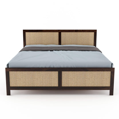 Sheesham Wood Queen Size Cane Bed Without Storage | Teak Finish | JH Decor - Image 4