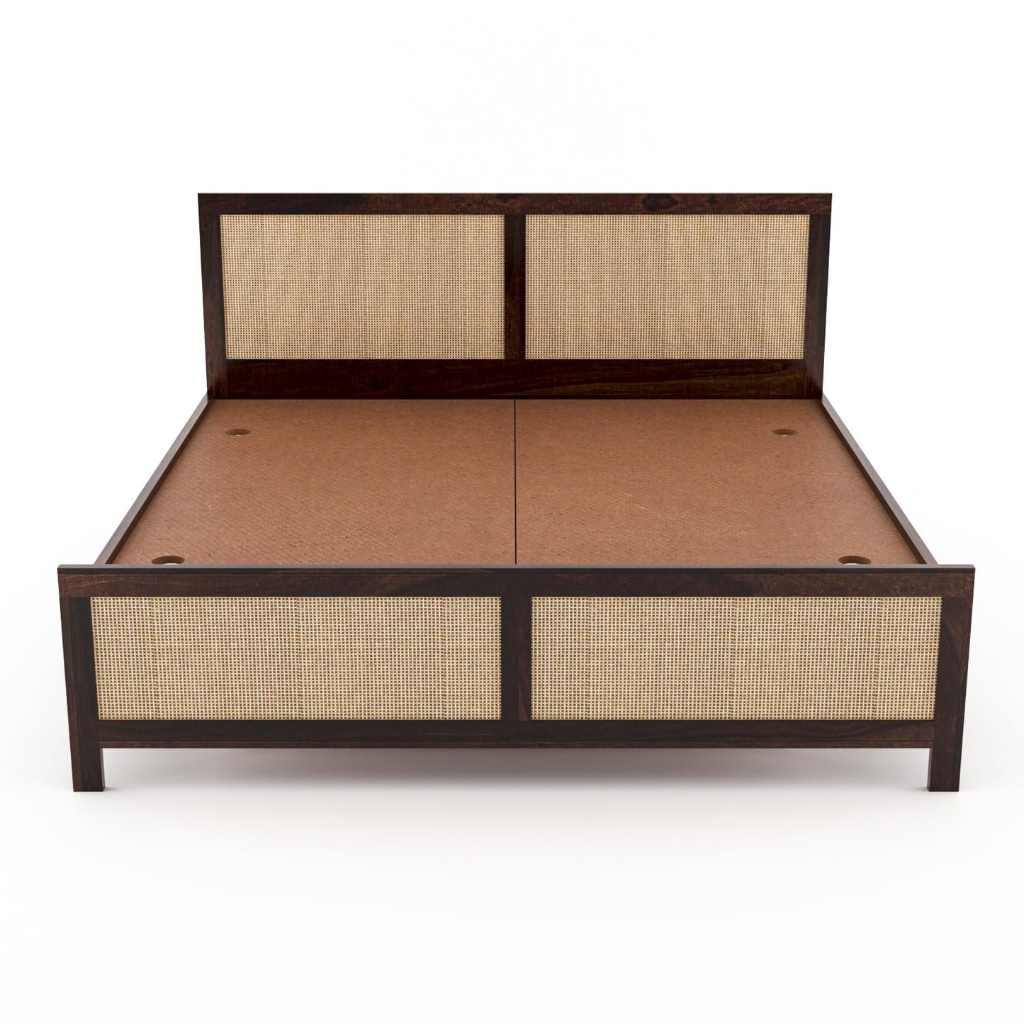 Sheesham Wood Queen Size Cane Bed Without Storage | Teak Finish | JH Decor - Image 3