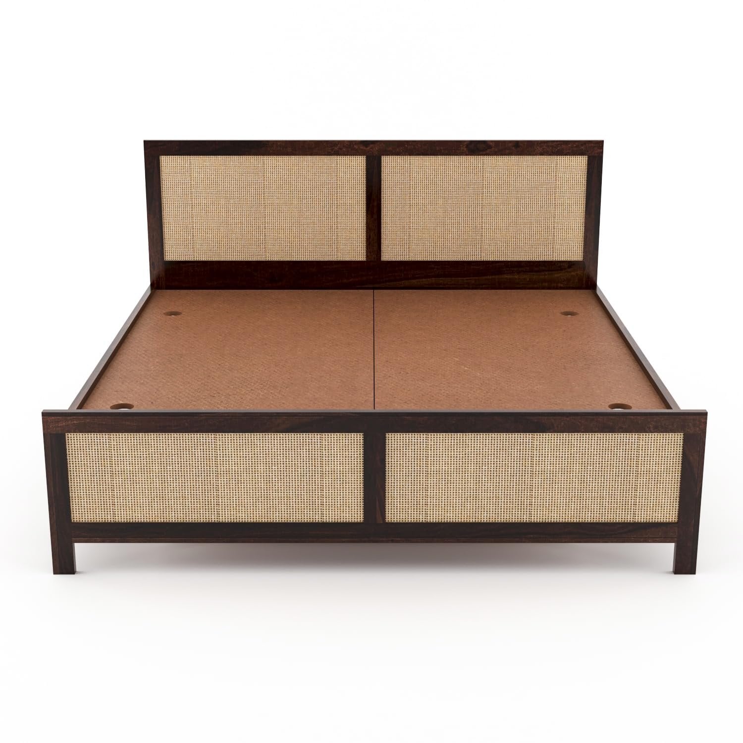 Sheesham Wood Queen Size Cane Bed Without Storage | Teak Finish | JH Decor - Image 3