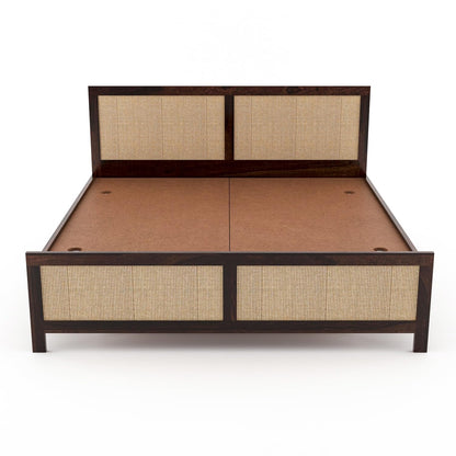 Sheesham Wood Queen Size Cane Bed Without Storage | Teak Finish | JH Decor - Image 3