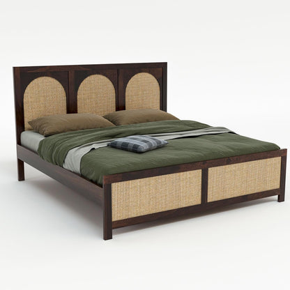 Sheesham Wood Cane Double Bed Without Storage | JH Decor - Image 3