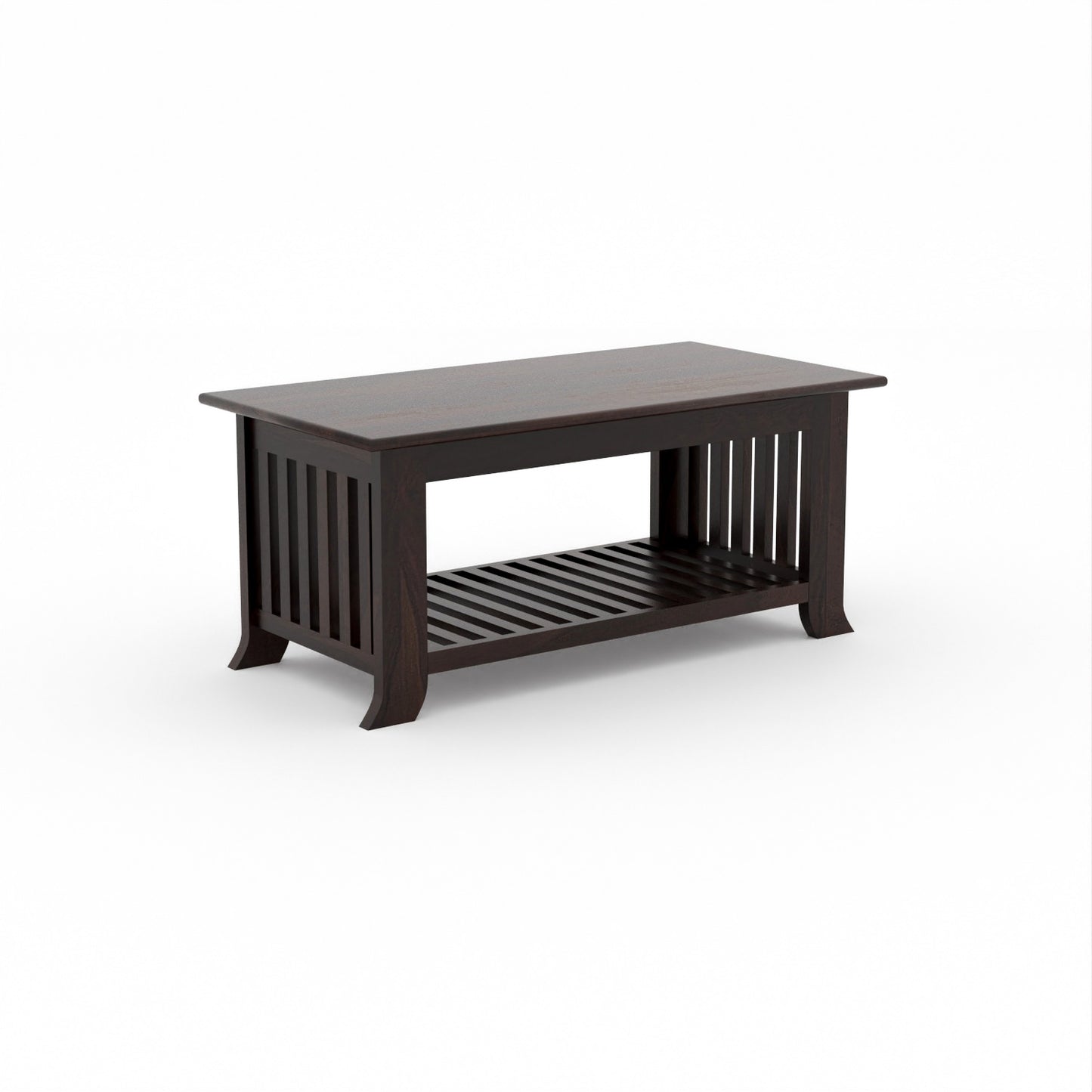 Solid Sheesham Wood Coffee Table with Bottom Storage Shelf
