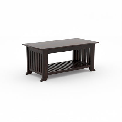 Solid Sheesham Wood Coffee Table with Bottom Storage Shelf