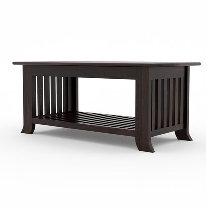 Solid Sheesham Wood Coffee Table with Bottom Storage Shelf