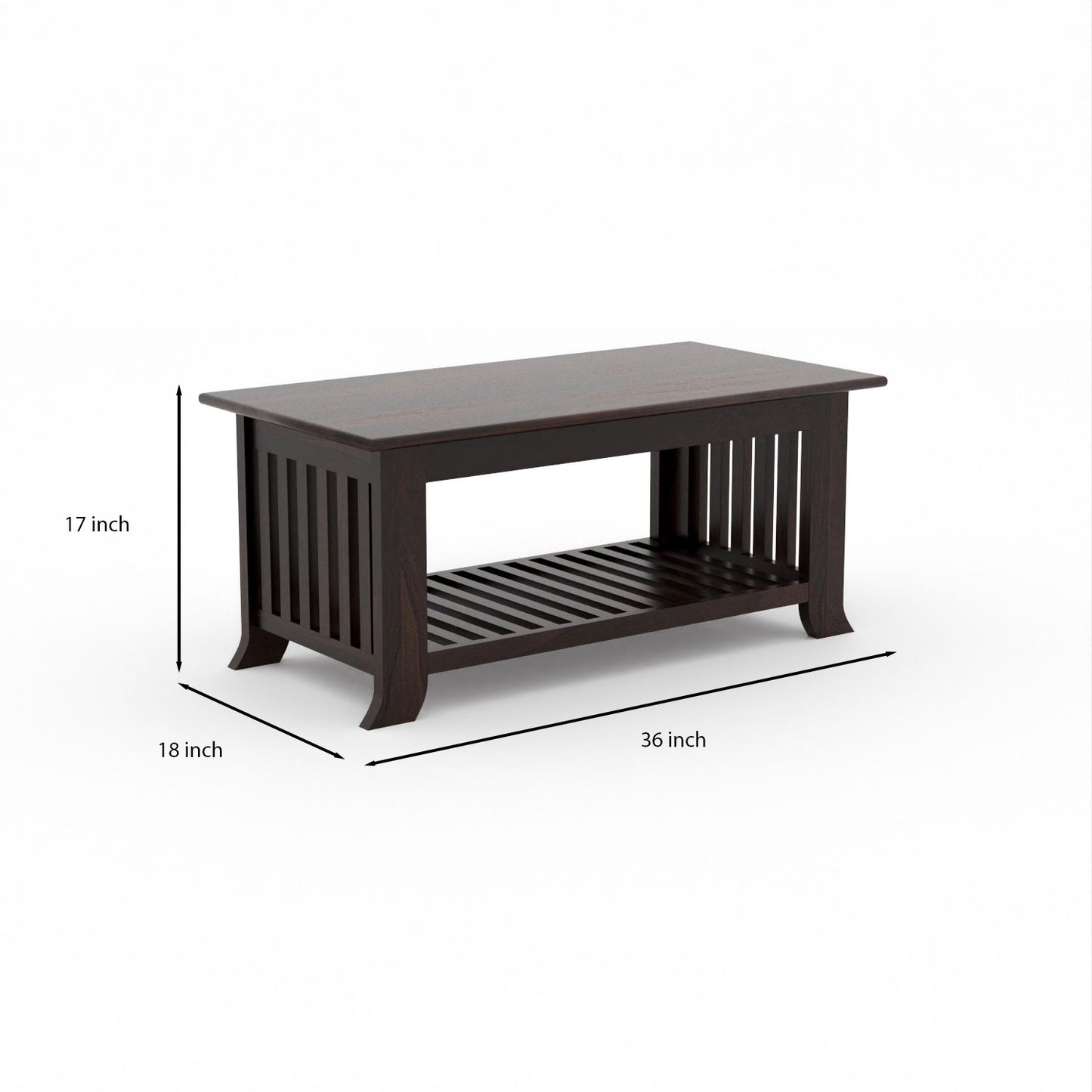 Solid Sheesham Wood Coffee Table with Bottom Storage Shelf