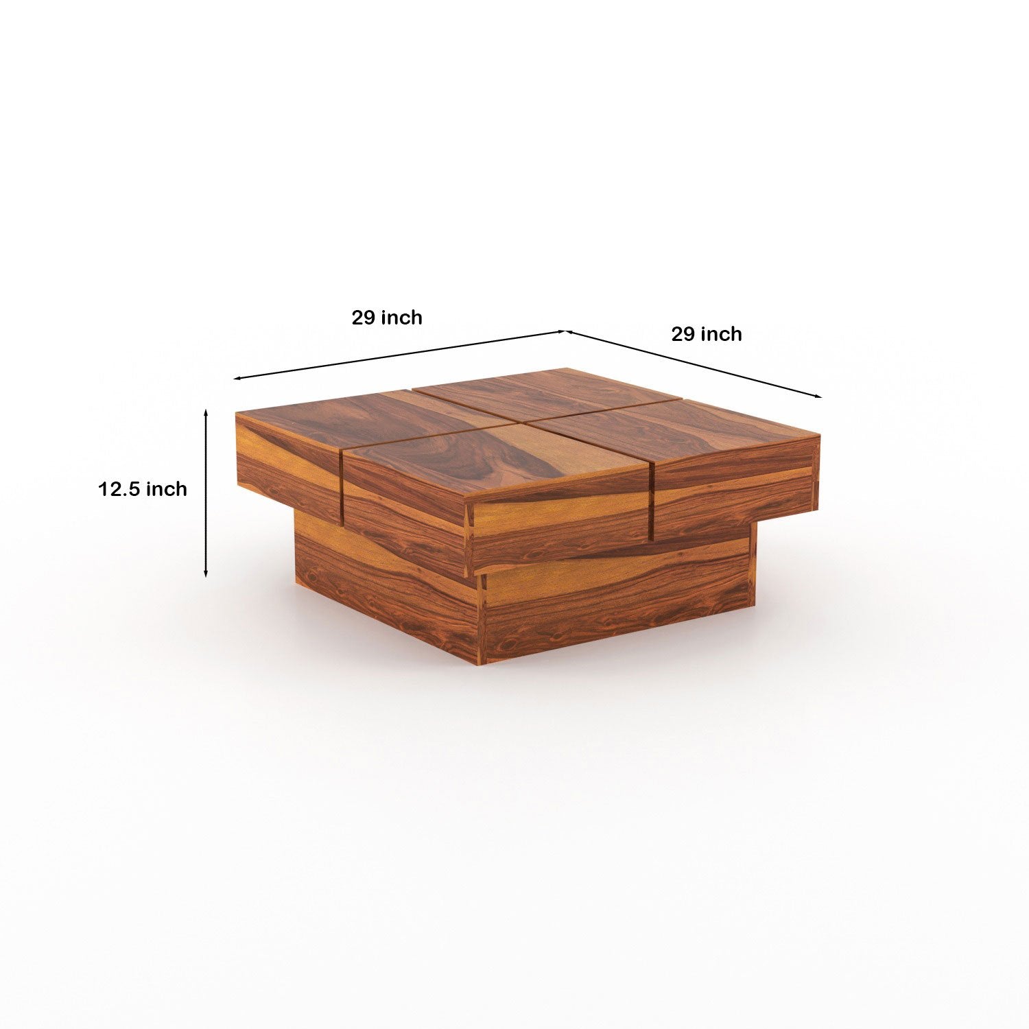 Sheesham Wood Square Coffee Table with 4 Stools | JH Decor - Image 2