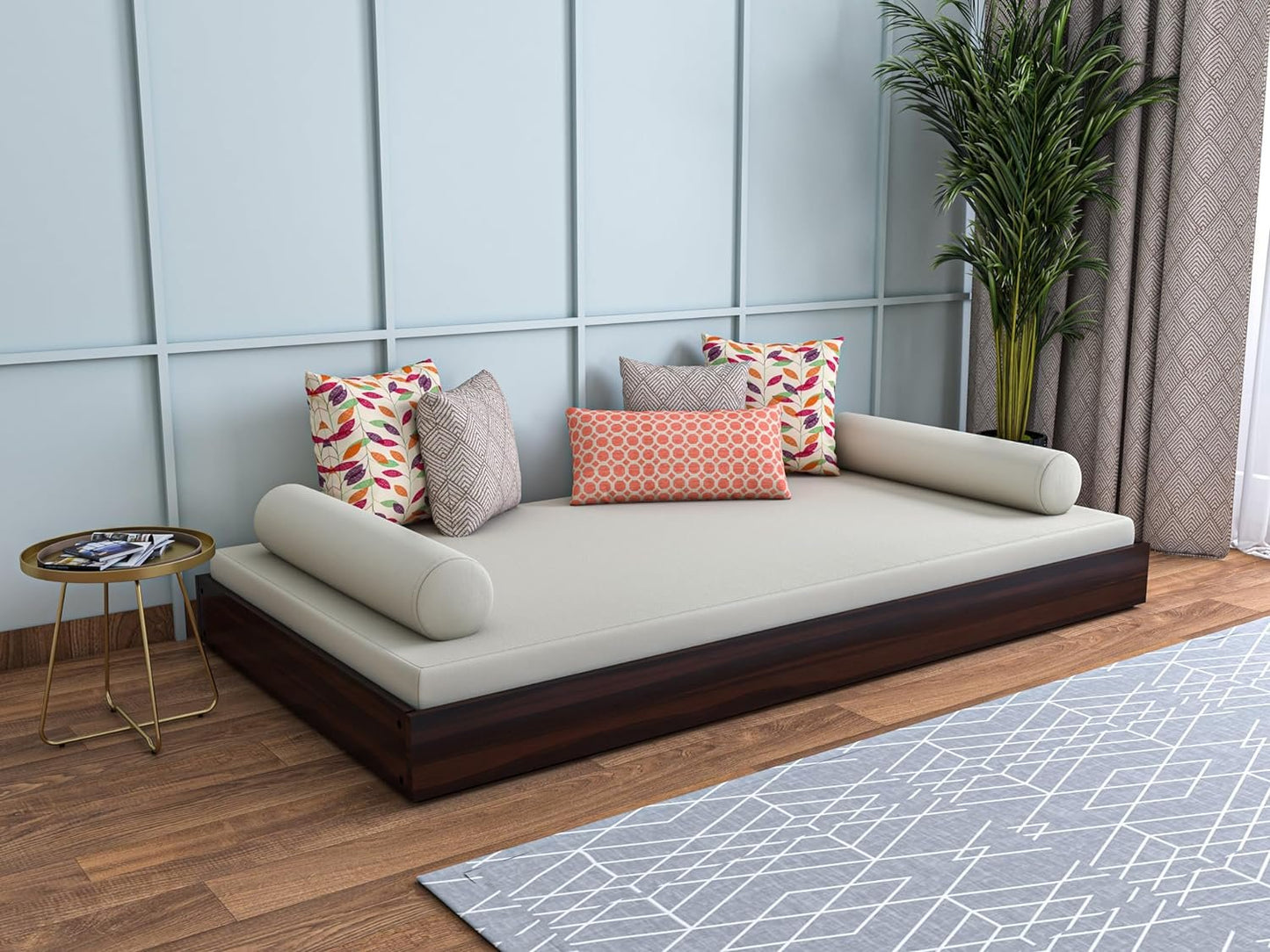 Single Floor Bed Without Mattress | Walnut Finish | JH Decor