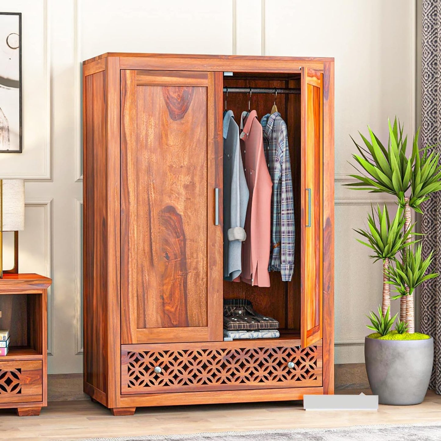 JH Decore Solid Sheesham Wood Almirah For Bedroom