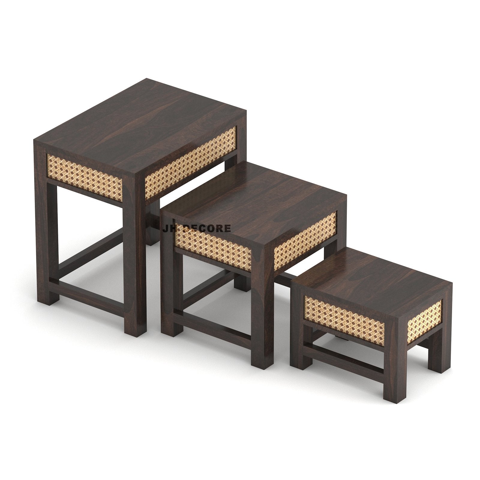 Sheesham Wood Nesting Table Set of 3 Stools | Design 1 | JH Decor - Image 2