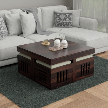 JH Decor Sheesham Wood Square Coffee Table with 4 Stools