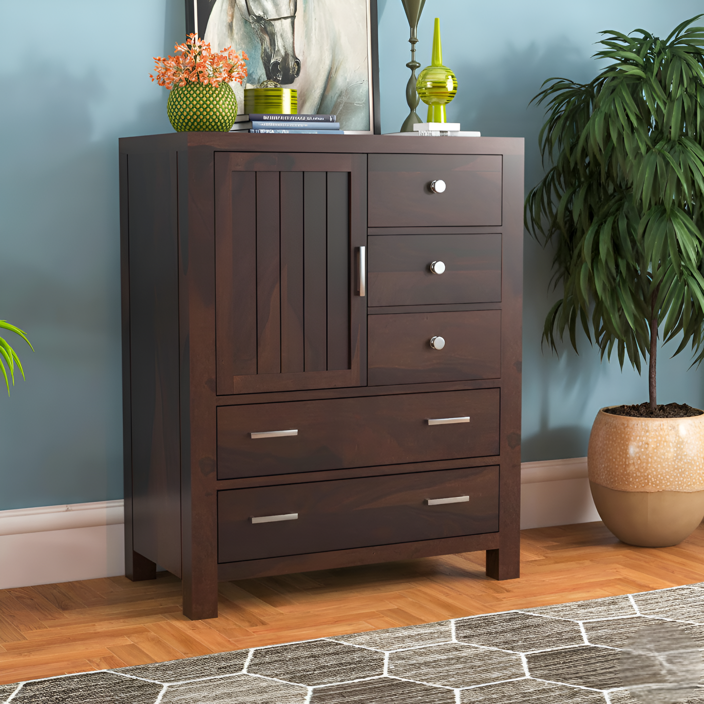 JH Decore Solid Sheesham Wood Tallboy Storage Cabinet