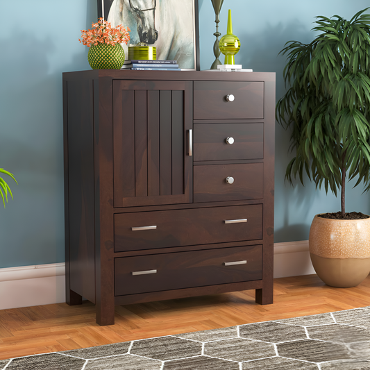JH Decore Solid Sheesham Wood Tallboy Storage Cabinet