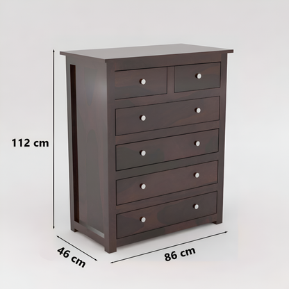 JH Decore Solid Sheesham Wood 6 Drawer Chest of Drawers Storage Cabinet