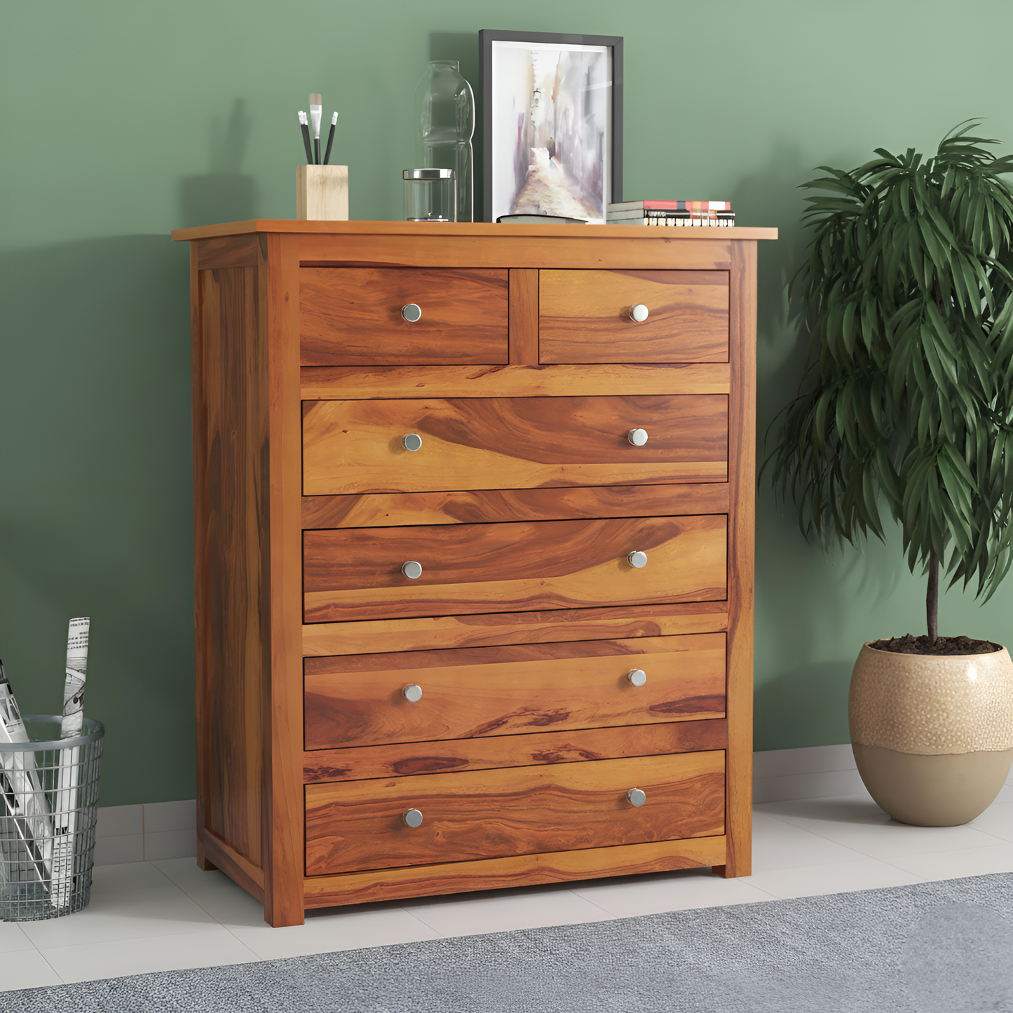 JH Decore Solid Sheesham Wood 6 Drawer Chest of Drawers Storage Cabinet