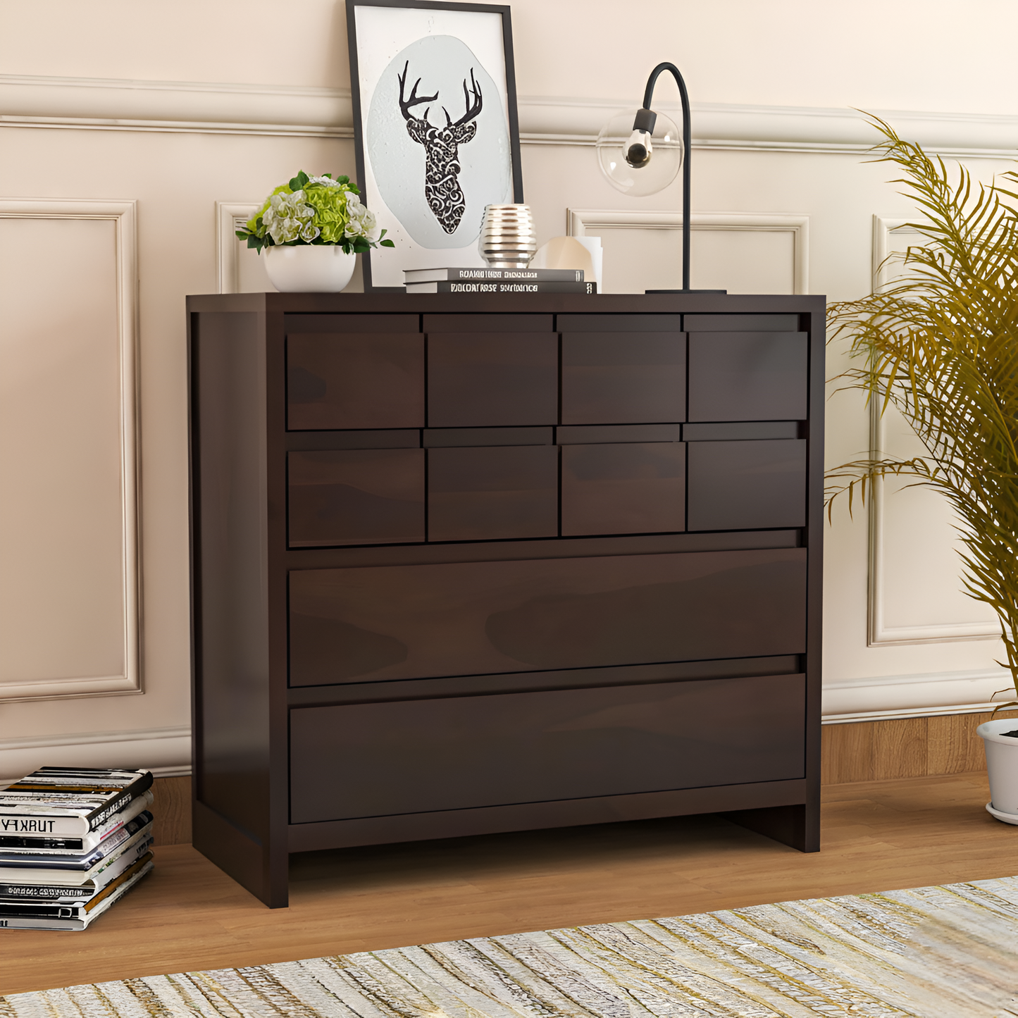 JH Decore Solid Sheesham Wood Modern Chest of Drawers Storage Cabinet