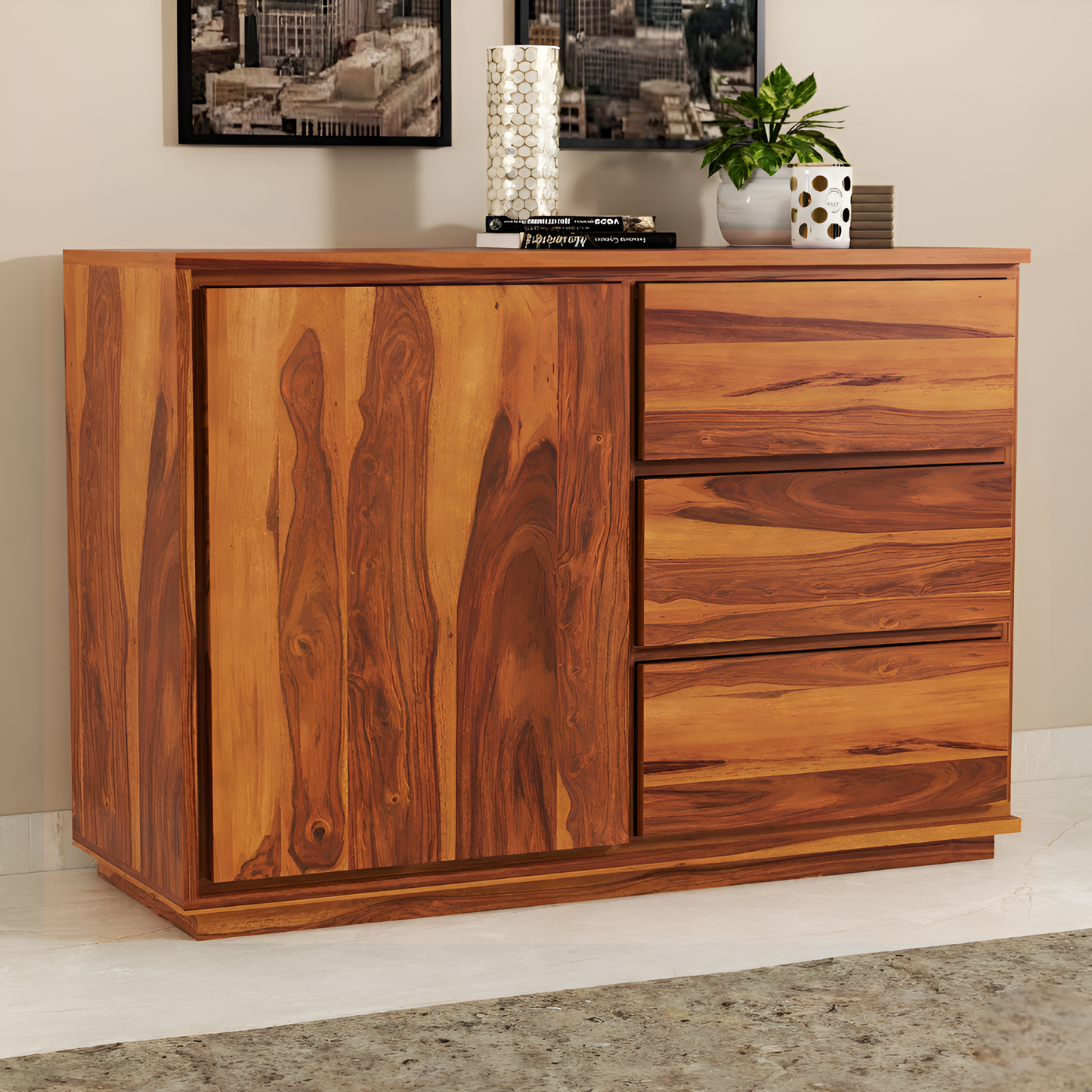 JH Decore Solid Sheesham Wood Sideboard Cabinet