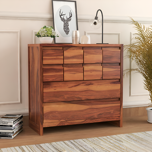 JH Decore Solid Sheesham Wood Modern Chest of Drawers Storage Cabinet